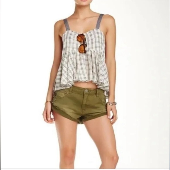 Free People Pants - NWT Free People Army Green Denim Jean Distressed Hot Pants/ Shorts Size 26